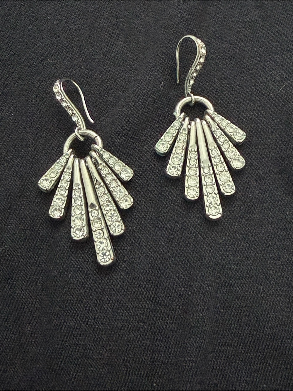 Fan Drop Earrings - Silver Tone